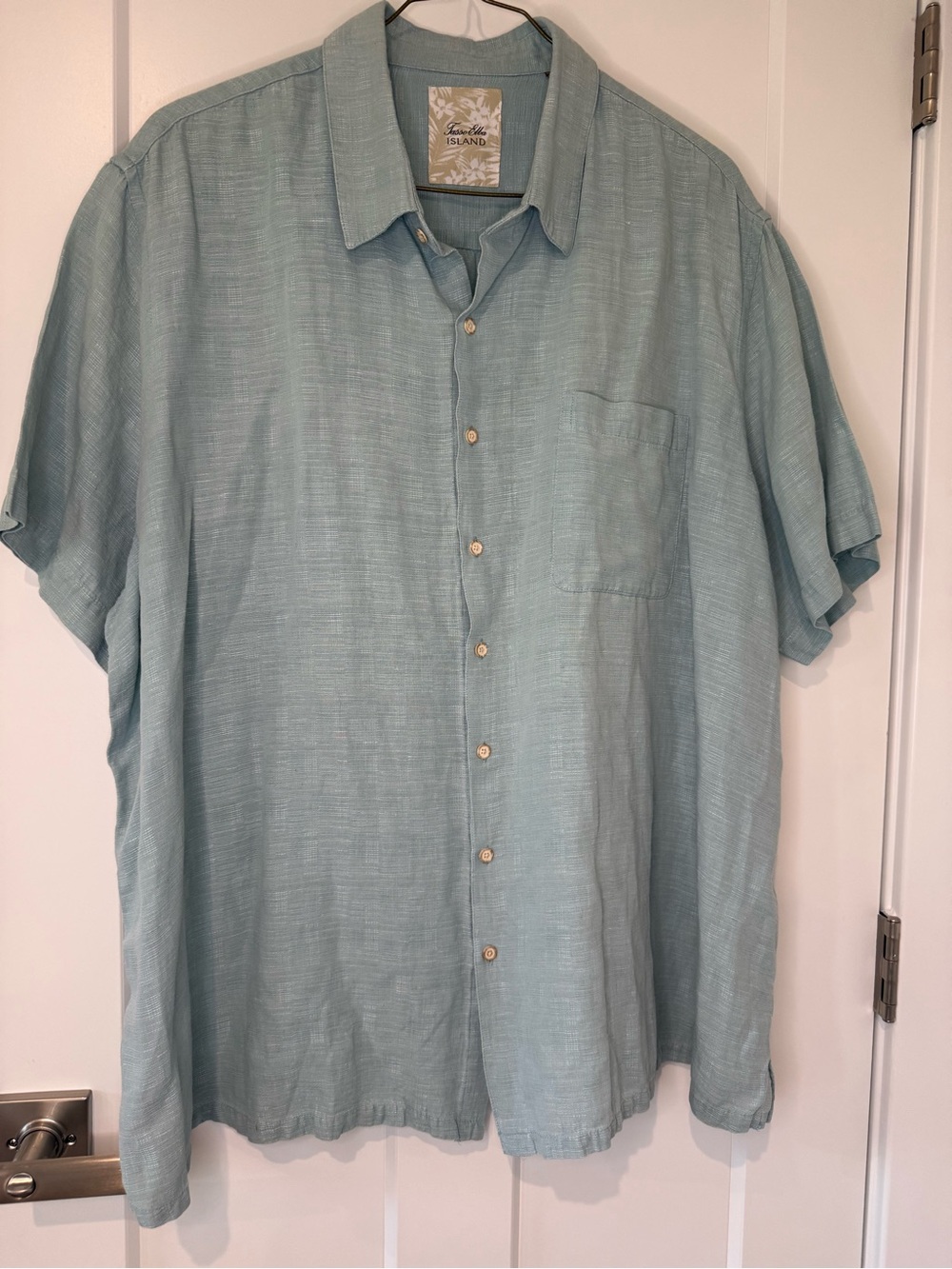 Tasso Elba Light Aqua Short-Sleeve linen and silk Button-Down Shirt Cottagecore